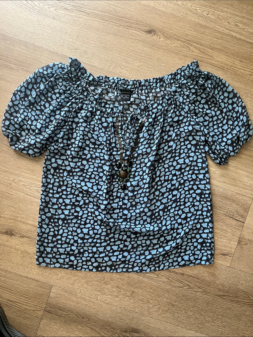 Women's Off-Shoulder Puff Sleeve Top - Blue Spot